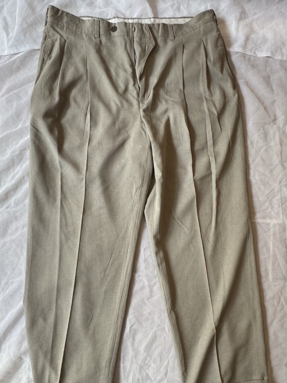 Stafford Mens Pleated Cuffed Dress Pants 36x29 Tan Khaki